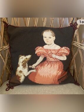 MCM-VTG- Katha Diddel needlepoint dog pillow
